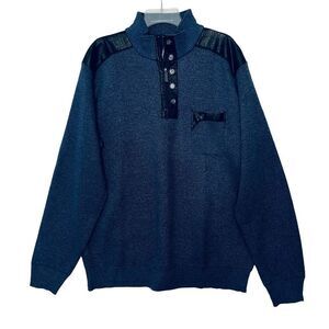 Leonardo Gavino Men's Blue Black Tweed Knit Pullover Sweater 2XL